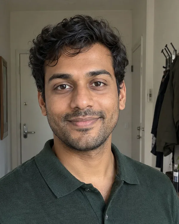 Original sample portrait: man photographed in a hallway